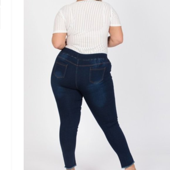 Mid Rise Denim Jeggings - Plus (XL, 2X, 3X) - Dark Blue Wash - Picture 2 of 3